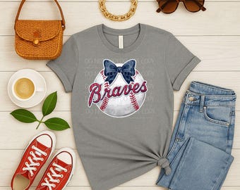 Braves Baseball Softball PNG mit Schleife | Digitaler Download für Sublimation & Fan Spirit Wear