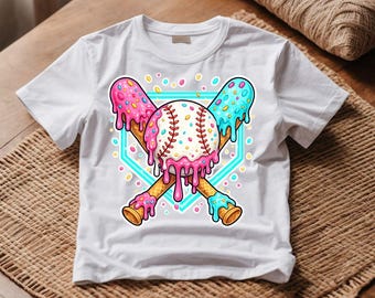 Dziecięca koszulka baseballowa Melting Candy | Kolorowy wzór kija do baseballu Drip