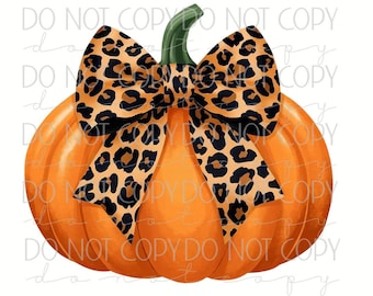 Calabaza con lazo de leopardo PNG / Diseño de sublimación de Halloween / Descarga digital de otoño