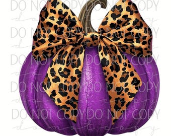 Calabaza con lazo de leopardo PNG / Diseño de sublimación de Halloween / Descarga digital de otoño