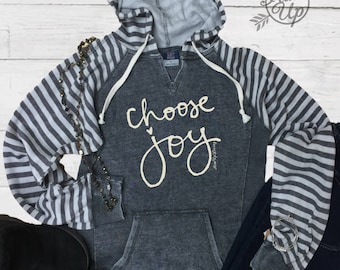 Choose Joy Hoodie, Striped Hooded Sweatshirt, Inspirational Faith