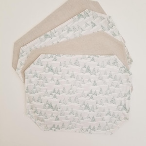 White Christmas Placemats with Green Sparkly Trees