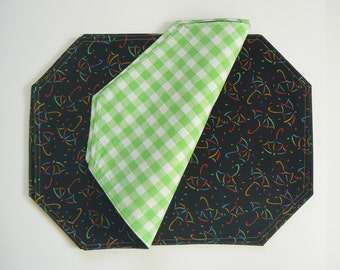 Black Reversible Placemats with Umbrellas