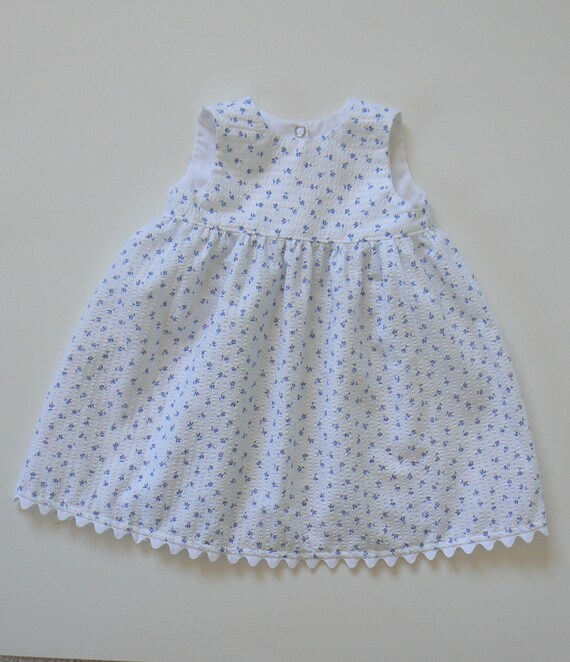 blue and white seersucker dress