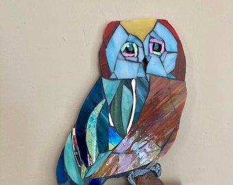 garden decor|home decor|owl|bird|mosaic|handcrafted|garden art|yard art|metal bird|barn owl