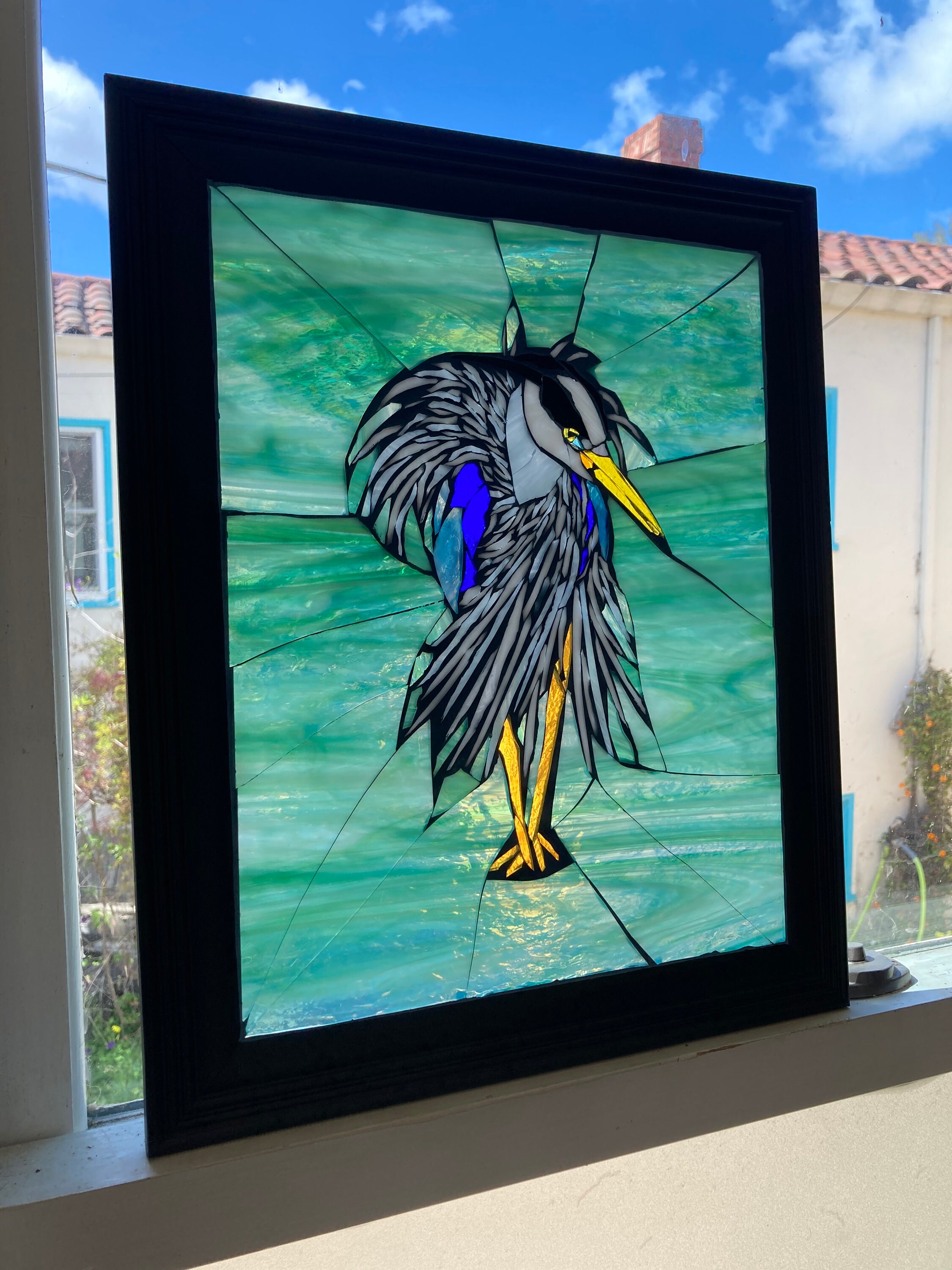 Great Blue Heron Stained Glass Mosaic Etsy