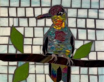 Fiery Throated Hummingbird Glass Mosaic Art