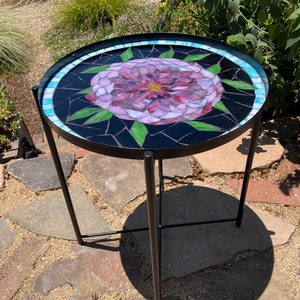 Beautiful Glass Mosaic Side Table Pink Chrysanthemum - Etsy