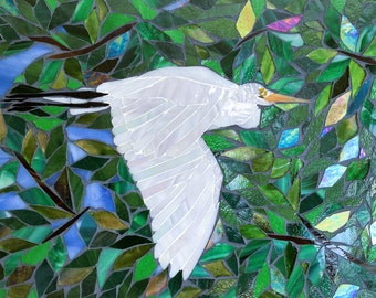 Flying Egret Glass Mosaic Art