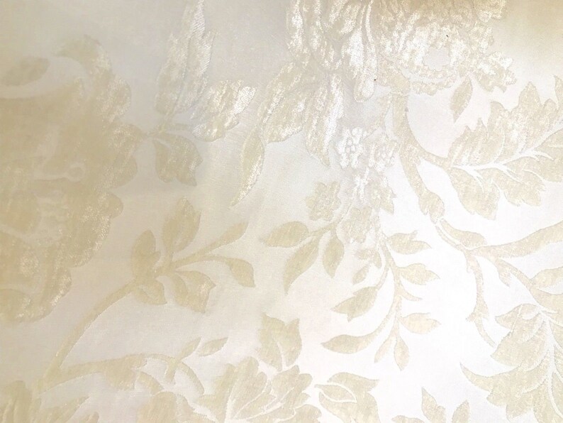 Pearl White Ivory Damask Upholstery NEW Designer Burnout Chenille Velvet Fabric
