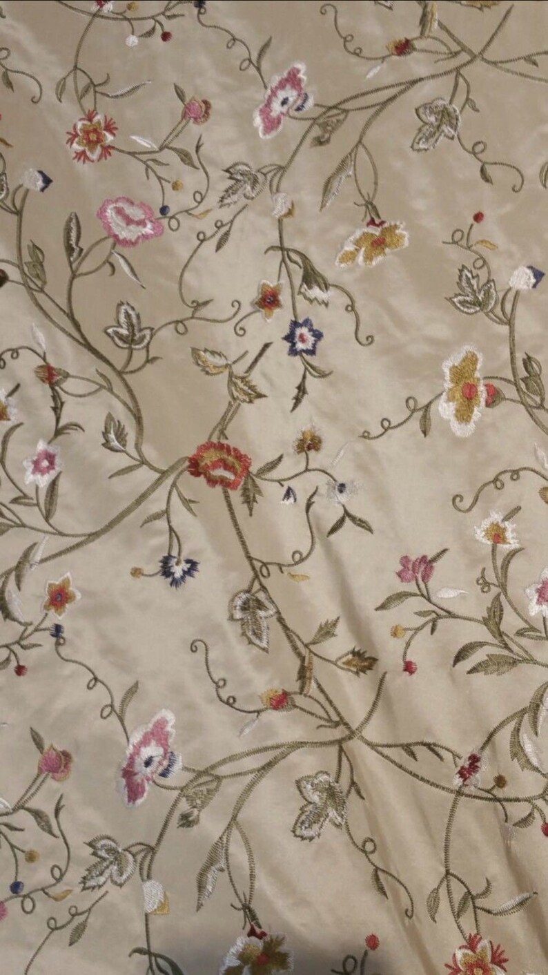 100/% Silk Taffeta Interior Design Fabric Embroidery Garden Taupe SALE