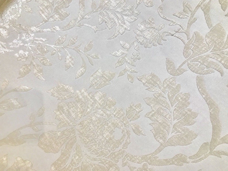 Pearl White Ivory Damask Upholstery NEW Designer Burnout Chenille Velvet Fabric