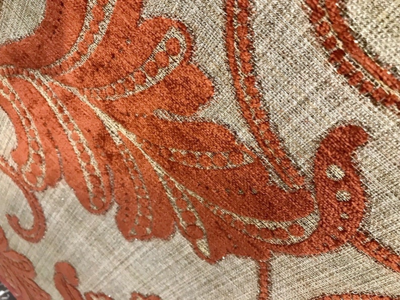 NEW Designer Burnout Velvet Floral Upholstery Fabric Burnt Orange Rust Red