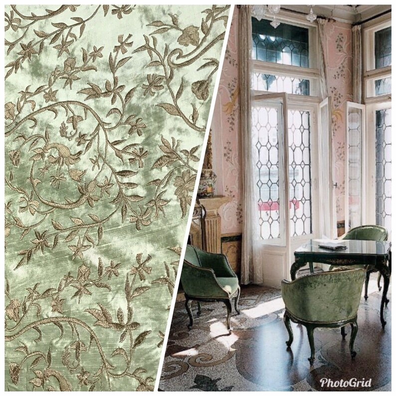 SALE Designer 100/% Silk Taffeta Drapery Fabric Antique Yellow Gold Floral