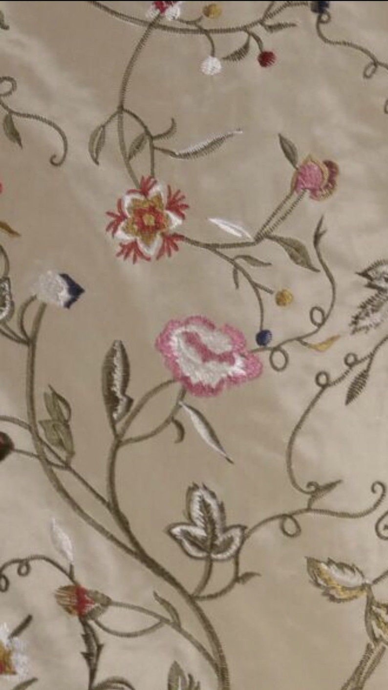 100/% Silk Taffeta Interior Design Fabric Embroidery Garden Taupe SALE