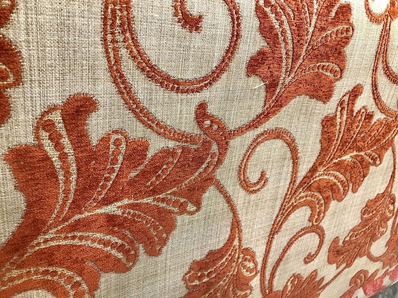 NEW Designer Burnout Velvet Floral Upholstery Fabric Burnt Orange Rust Red