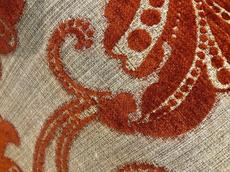 NEW Designer Burnout Velvet Floral Upholstery Fabric Burnt Orange Rust Red