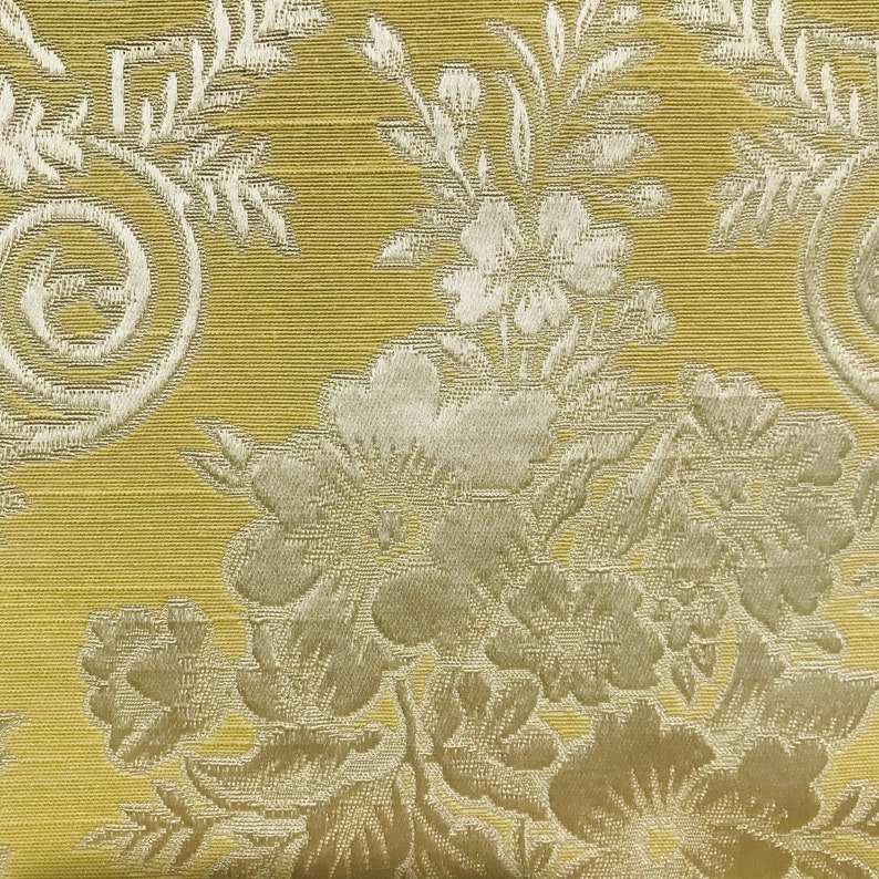NEW Yellow Neoclassical Floral Upholstery Damask Designer Brocade Satin Fabric
