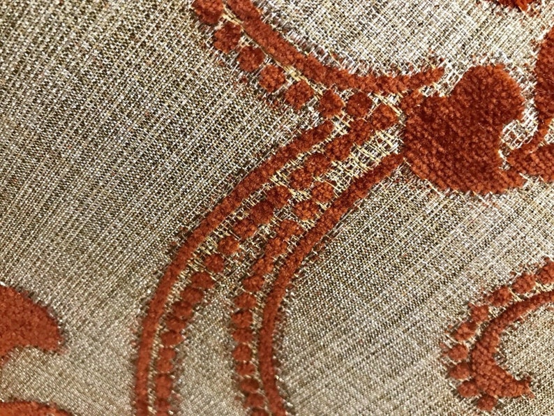 NEW Designer Burnout Velvet Floral Upholstery Fabric Burnt Orange Rust Red