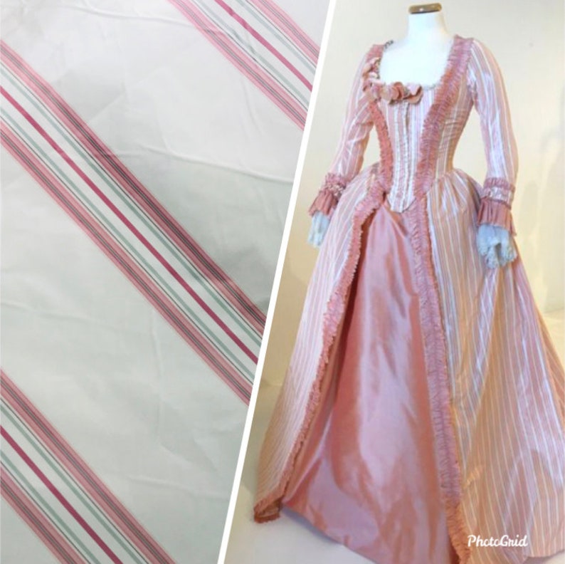 NEW 100/% Silk Taffeta Striped Ivory and Pink
