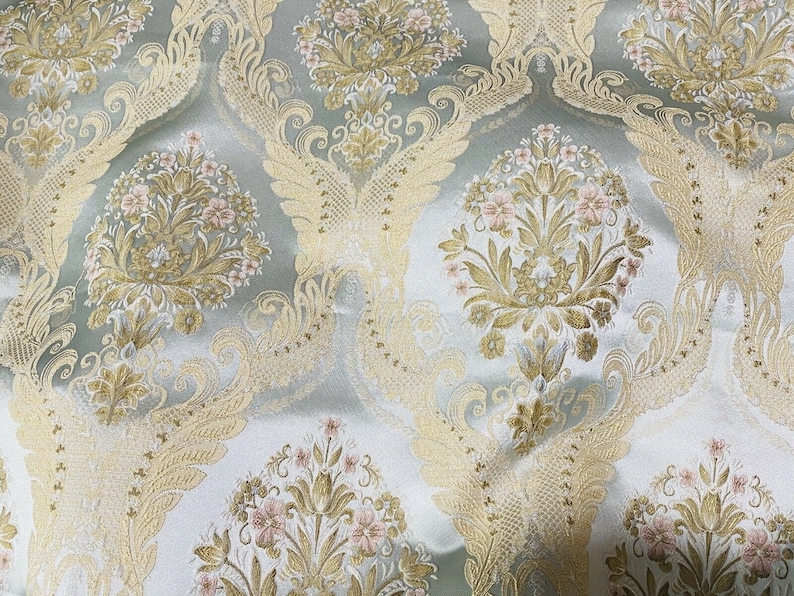 Louis Blue NEW Novelty Ritz Neoclassical Brocade Damask Floral Satin Fabric