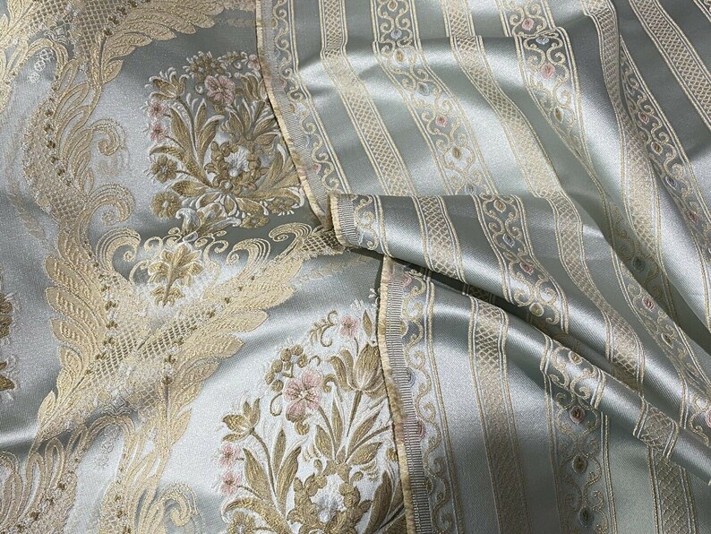 Louis Blue NEW Novelty Ritz Neoclassical Brocade Damask Floral Satin Fabric