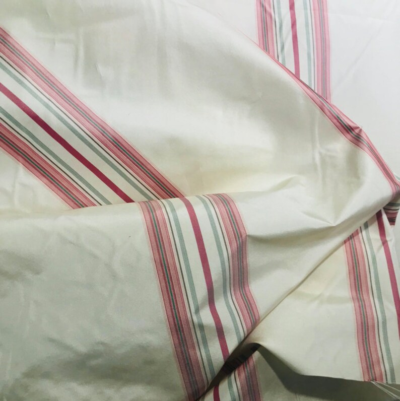 NEW 100/% Silk Taffeta Striped Ivory and Pink
