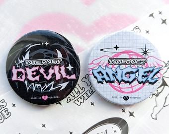 Y2K Internet Angel Devil 45 MM Button Badges / Webcore Aesthetic