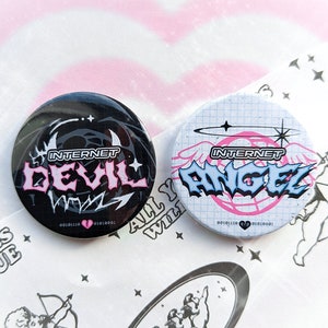 Y2K Internet Angel Devil 45 MM Button Badges / Webcore Aesthetic