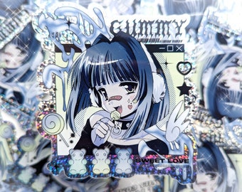 Y2K Animecore Candy Girl Glitter Vinyl Sticker