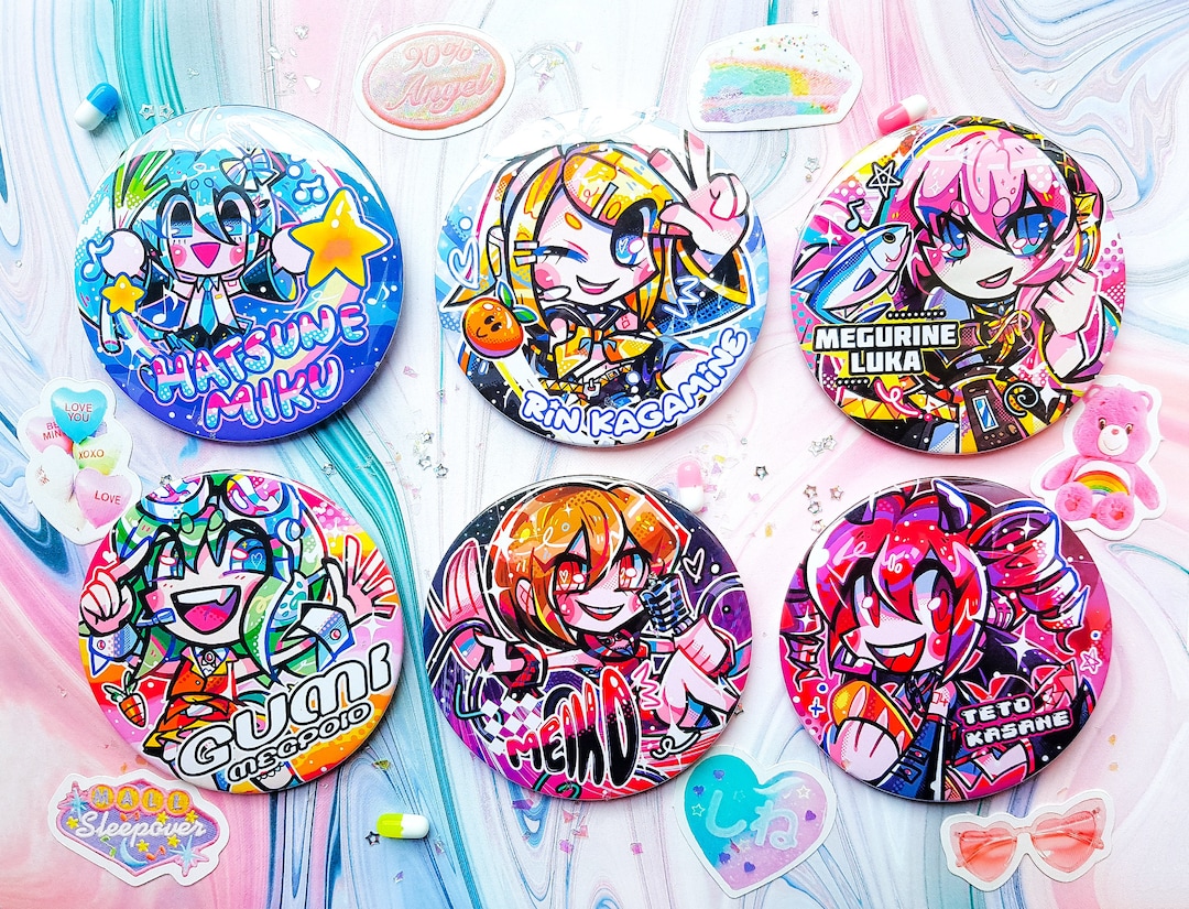 HUGE Vocaloid Buttons 75mm | Kawaii Harajuku | Hatsune Miku