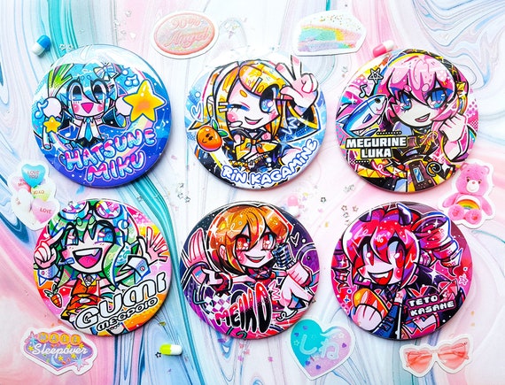 HUGE Vocaloid Buttons 75mm | Kawaii Harajuku | Hatsune Miku
