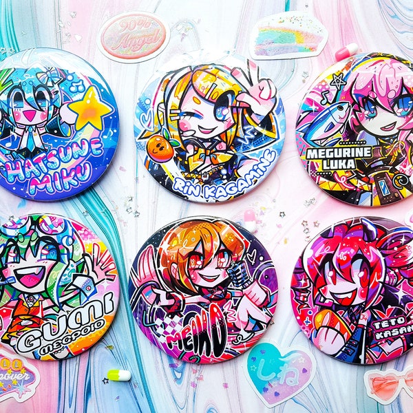 ENORME Vocaloid-knoppen 75 mm | Kawaii Harajuku | Hatsune Miku, Kagamine Rin, Megurine Luka, Gumi, Meiko, Teto Kasane