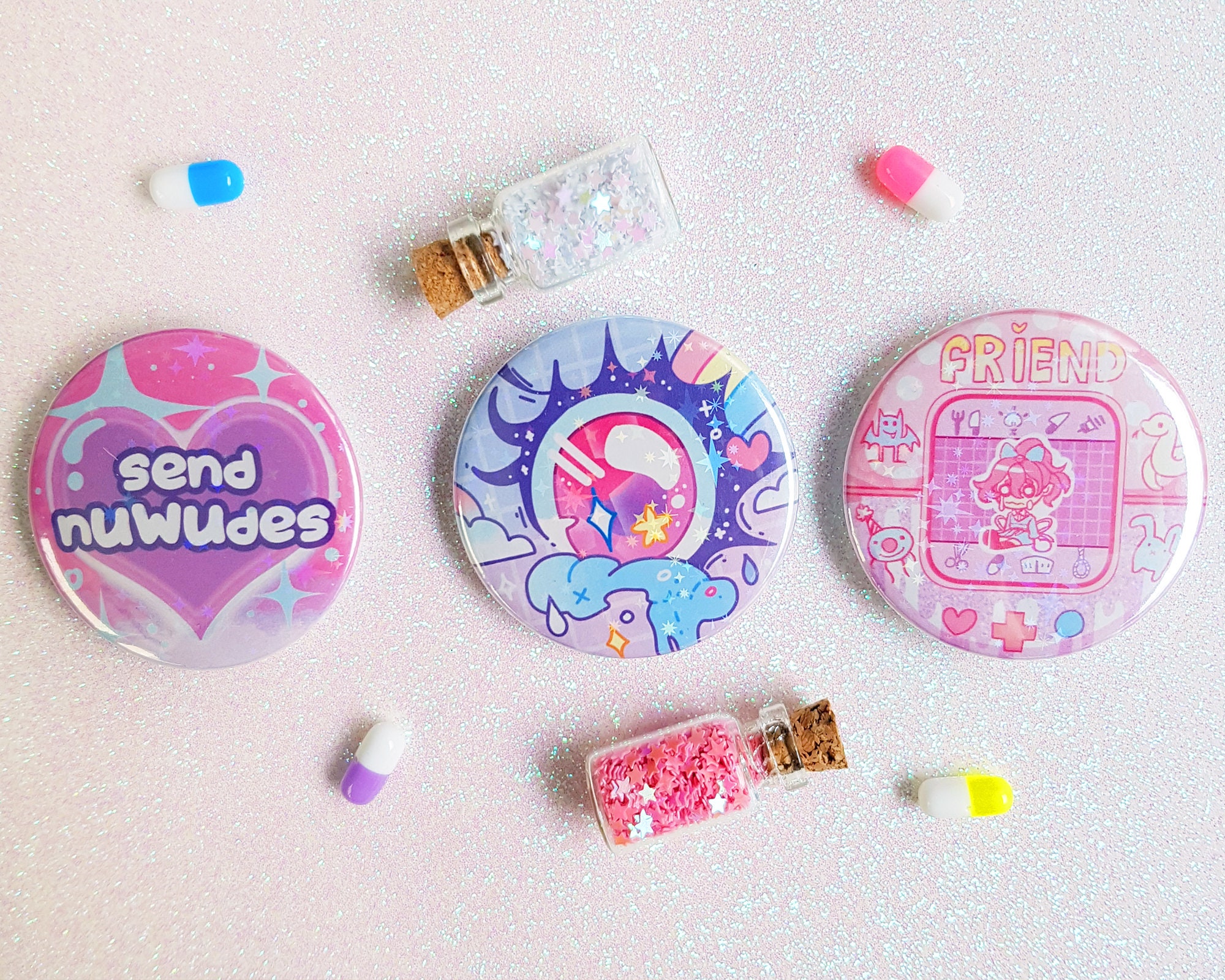 Holographic Pastel Kawaii 1.7 button badge Fairy Kei | Etsy