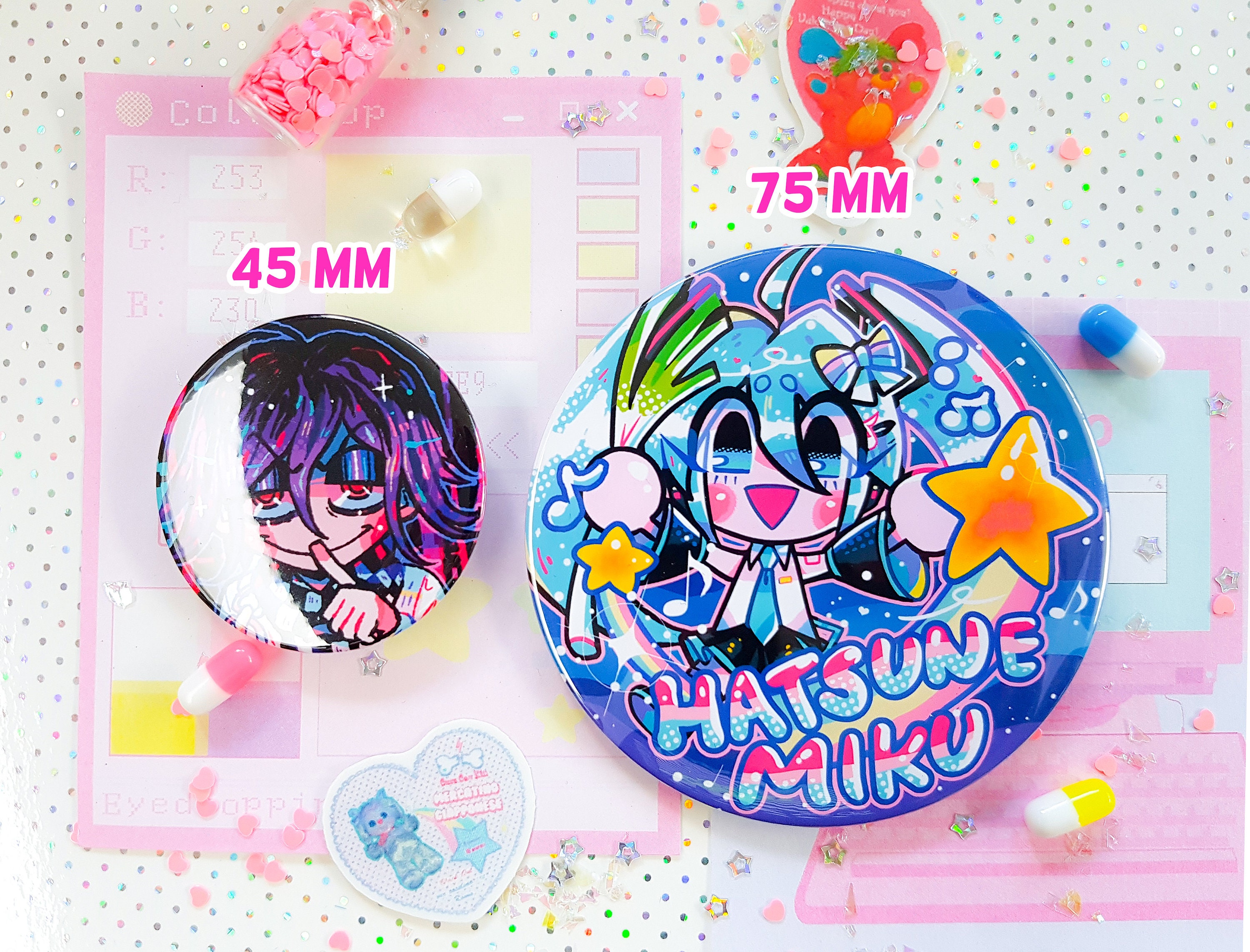HUGE Vocaloid Buttons 75mm | Kawaii Harajuku | Hatsune Miku, Kagamine ...