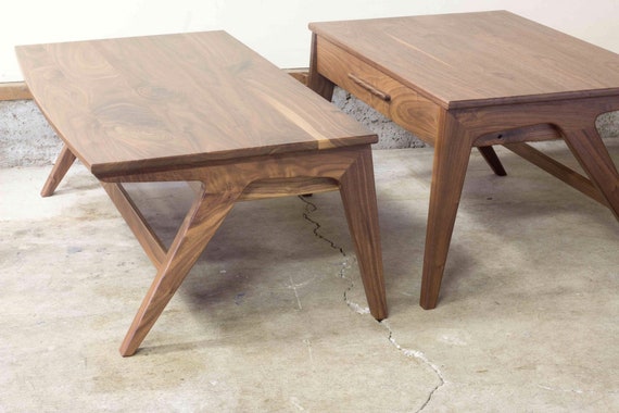 Mid Century Modern Coffee Table Handmade Walnut Table Etsy