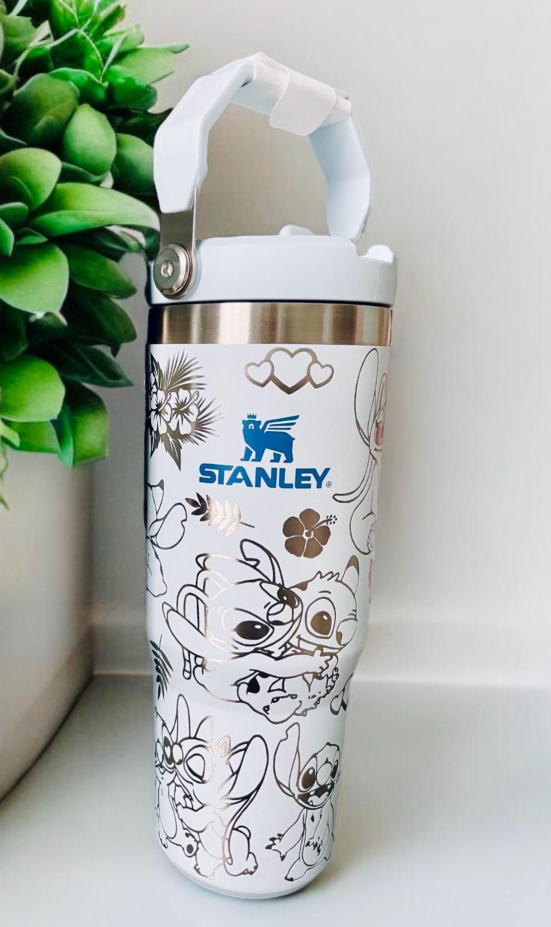 Angel and Stitch Engraved Stanley Tumbler | Engraved Antique Pink