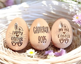 Uovo in legno personalizzato / Uovo per bambini inciso / Uovo di Pasqua per bambini / Uovo in legno personalizzato / Riempitivo per cestino di Pasqua / La mia prima Pasqua / Uovo sensoriale in legno