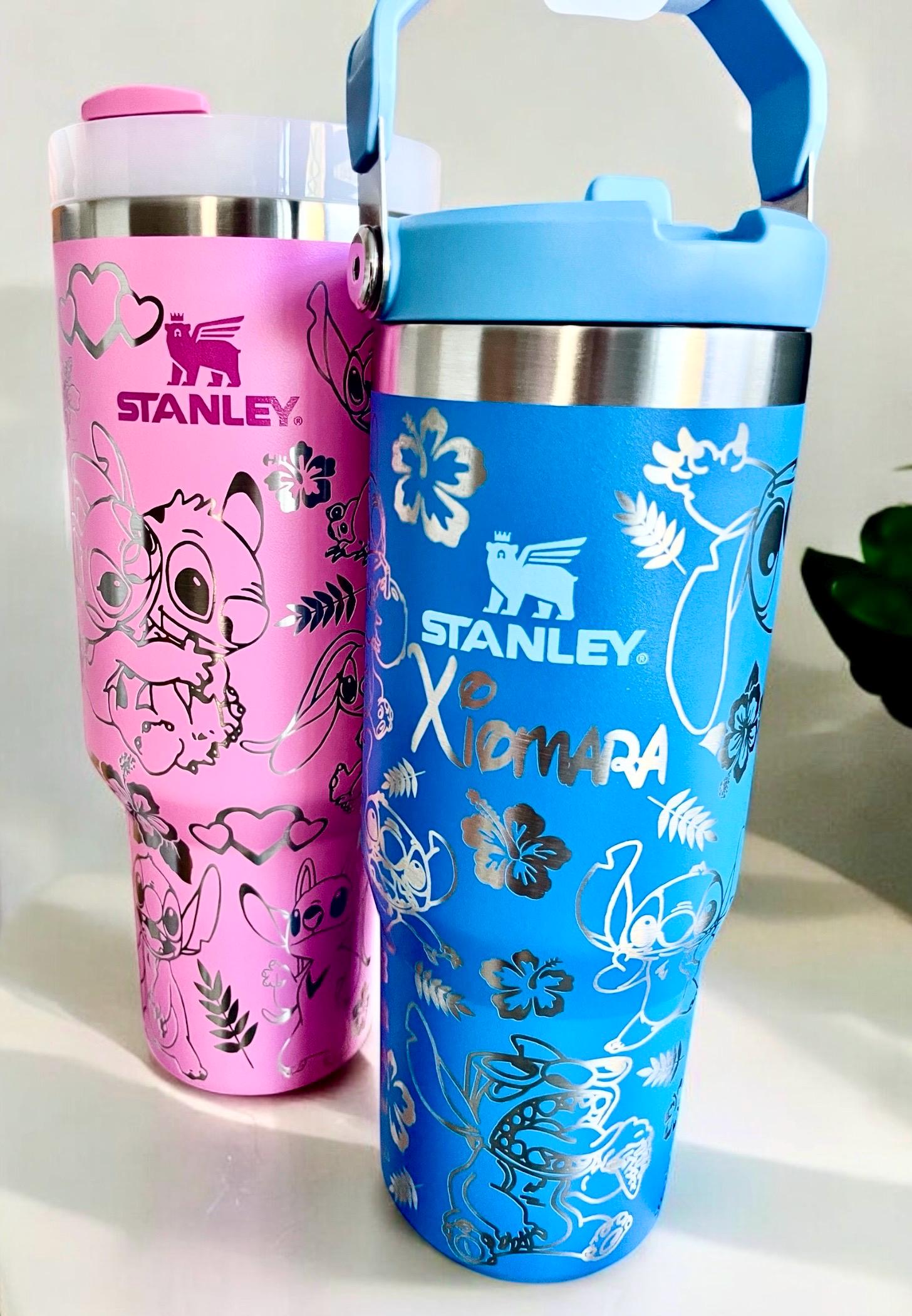 Angel and Stitch Engraved Stanley Tumbler | Engraved Antique Pink
