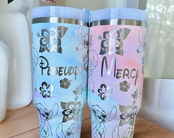Cute Blue Alien 40oz Tumbler Dupe | Stitch Personalized Tumbler | Engraved Tumbler | Stitch Angel Cup | Disney Tumbler Custom | Gift For Her
