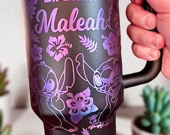 Cute Blue Alien Engraved Tumbler | Stitch Angel Laser Engraved Tumbler | Magic Castle Tumbler | Kids Name Tumbler | Stitch Cup | Friend Gift