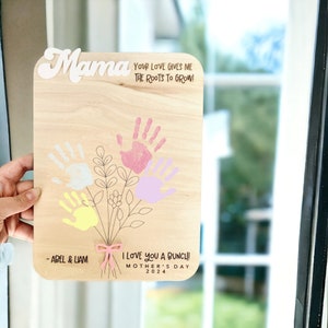 Handprint Flower Bouquet Sign | DIY Handprint Sign | Mothers Day Sign | Personalized Kids Gift | Gift For Mom Grandma | Mothers Day Keepsake