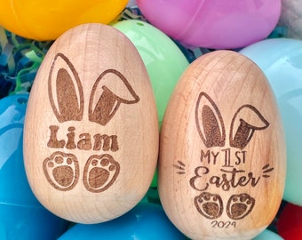 Personalized Wooden Egg Shaker Engraved Baby Egg Easter Kids