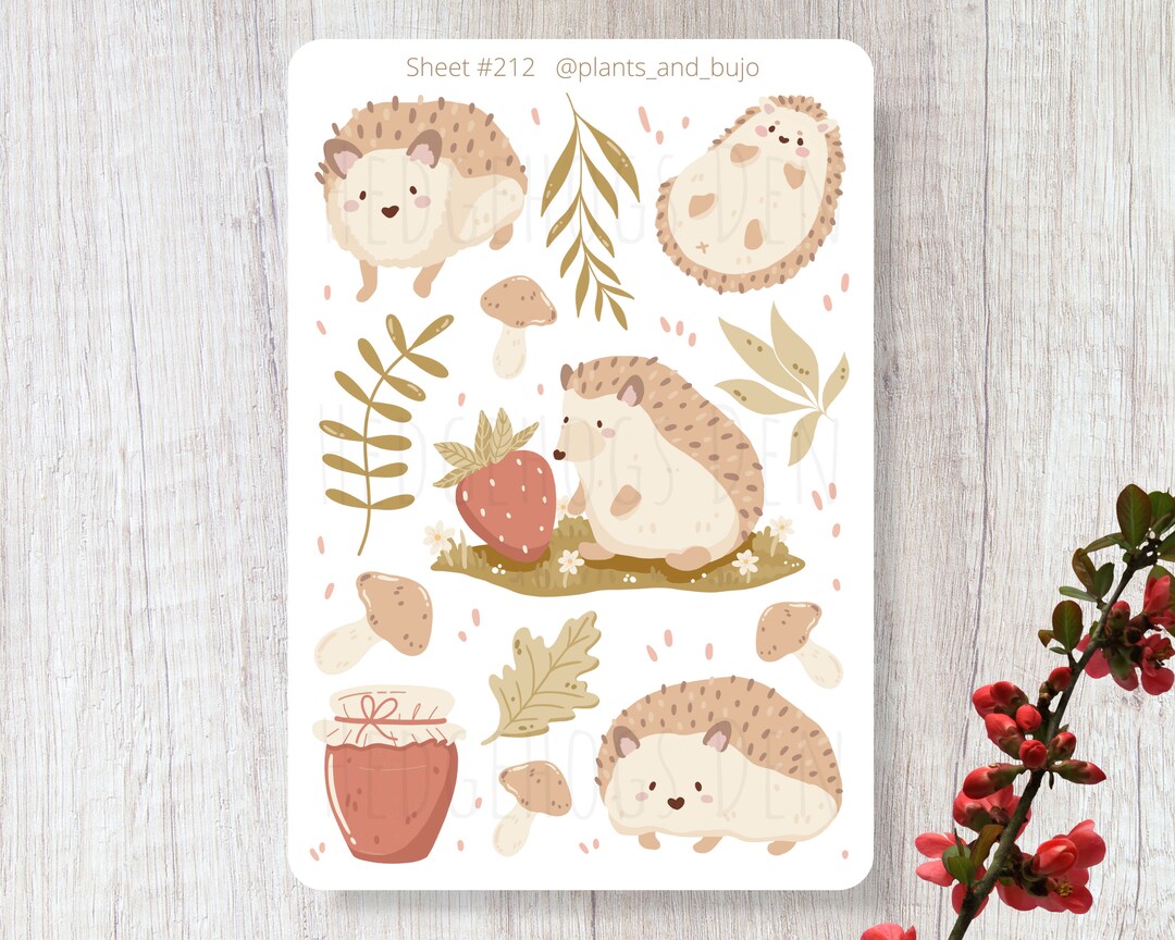 Hedgehog Stickers, Cute Hedgehogs Sticker Sheet, Garden Stickers, Cute