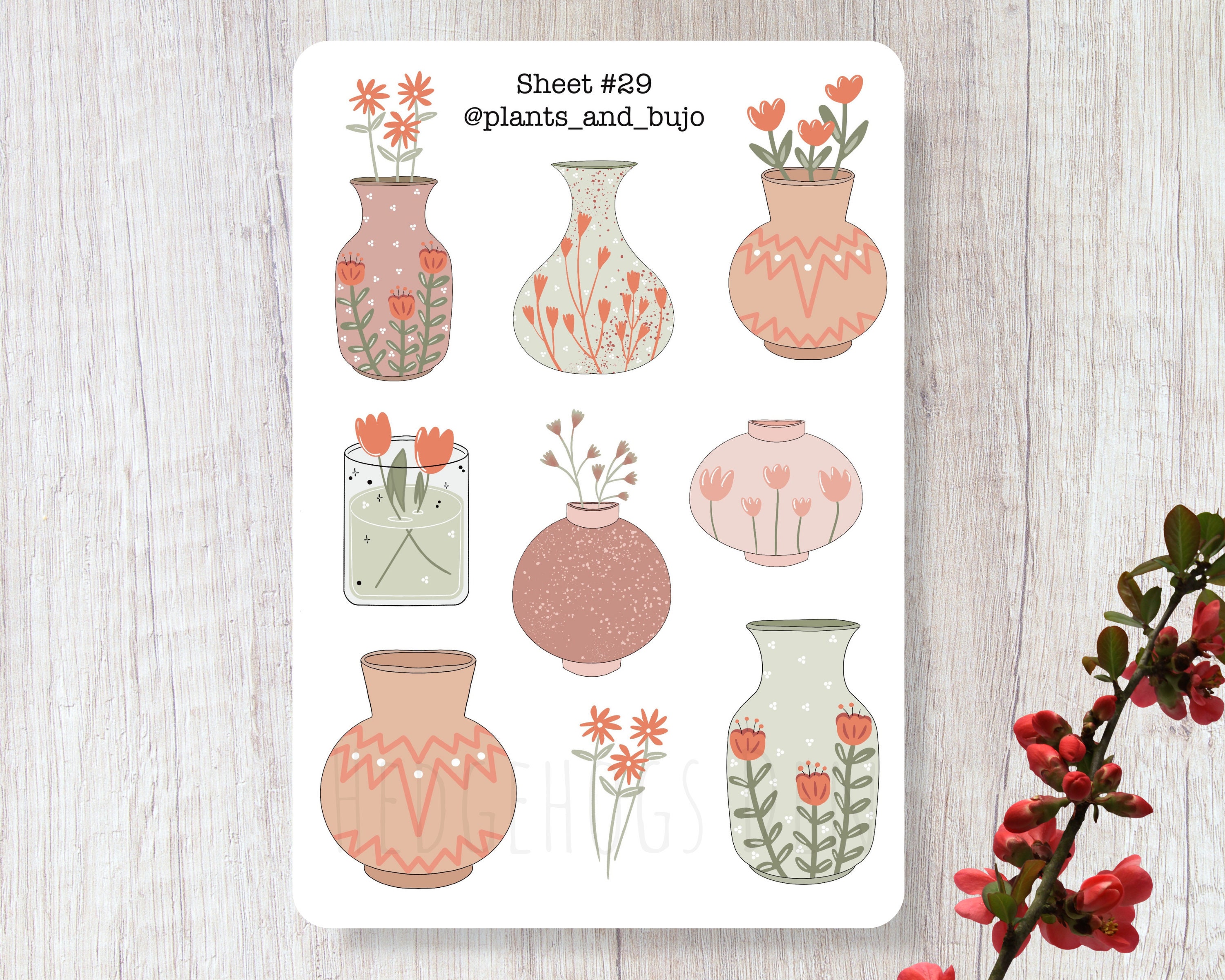 Flower Vase Sticker Sheet Plant Vase Stickers Flower Jar Etsy