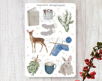 Cozy Winter Decor Sticker Sheet, Holiday Stickers, Cozy Christmas Stickers, Snow Stickers, Hygge, Journal Stickers, Winter Sticker Sheet