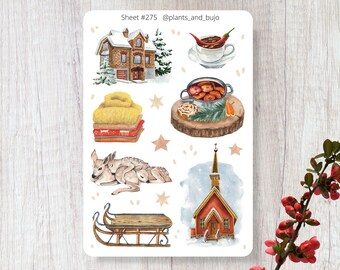 Cozy Winter Decor Sticker Sheet, Holiday Stickers, Cozy Winter Cabin Stickers, Snow Stickers, Hygge, Journal Stickers, Winter Sticker Sheet