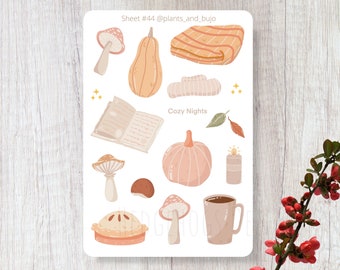 Hygge Stickers with Mushrooms, Pumpkins, Autumn Sticker Sheet for Journaling, Planners, Scrapbooking