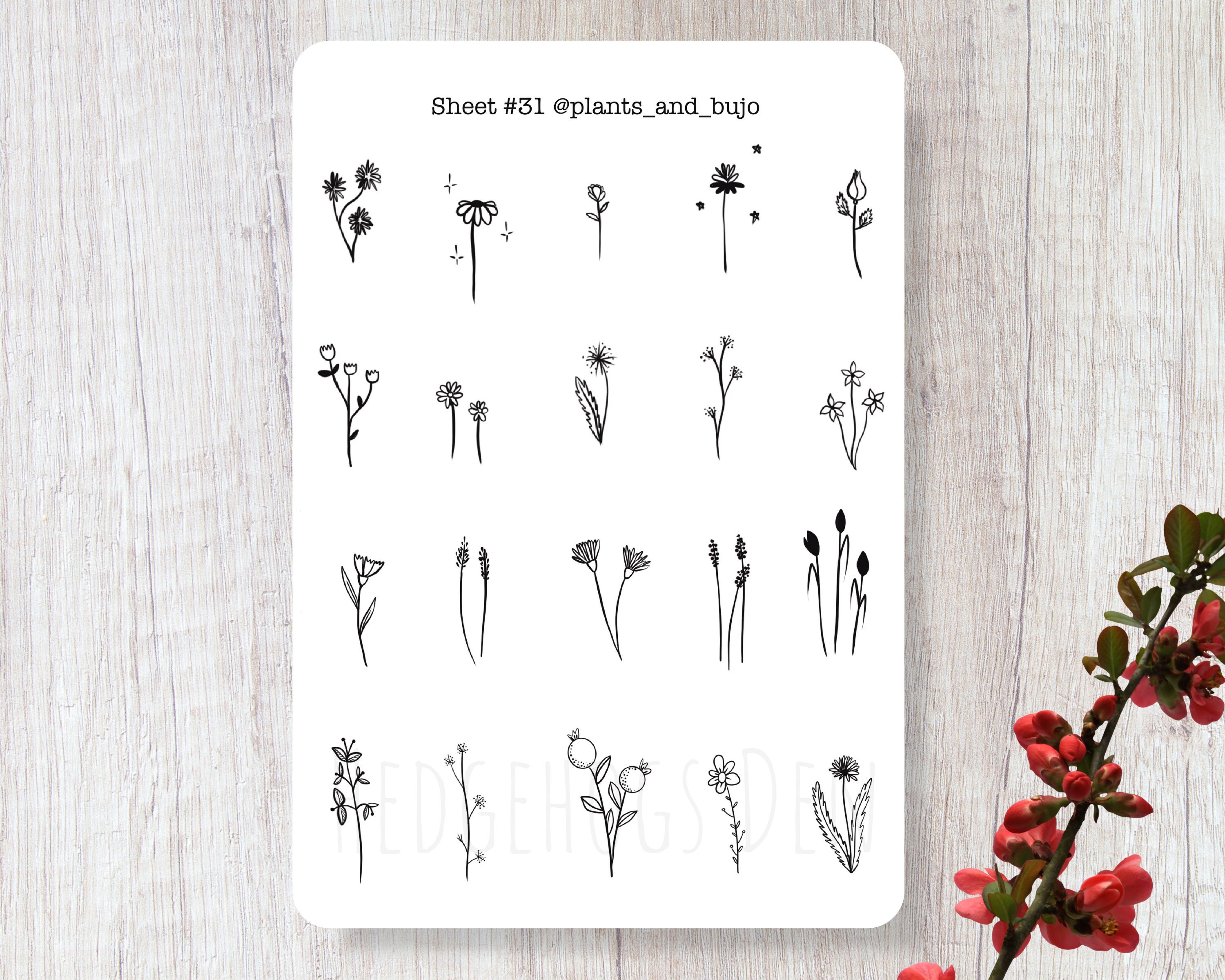 Black and White Flower Stickers for Journaling Planners Etsy