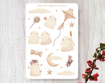 Cute Ghost Halloween Sticker Sheet, Sky and Moon Stickers Sheet, Harvest Candy Stickers for Journaling, Planners, Penpals